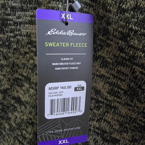 Eddie Bauer Mens Sweater Fleece Palm Heather 1/4 Zip - Picture 8 of 10